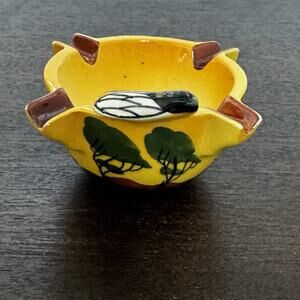 Vintage Ceramic Cicada Ashtray Provençal France Hand Painted Insect Bug Fly Dish